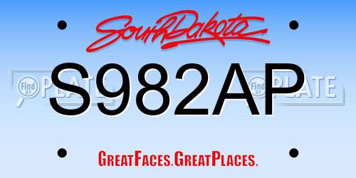 S982AP South Dakota License Plate