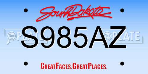 S985AZ South Dakota License Plate