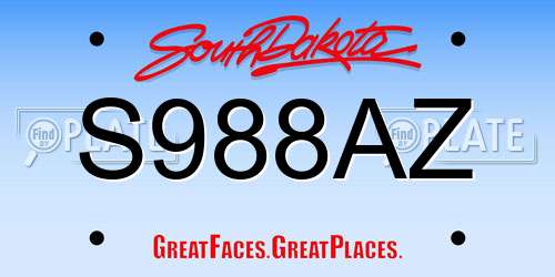 S988AZ South Dakota License Plate