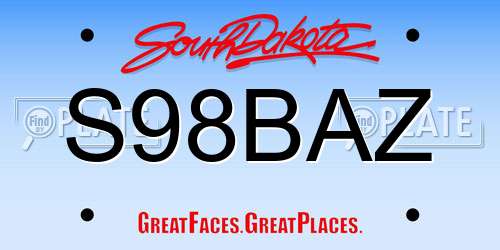 S98BAZ South Dakota License Plate
