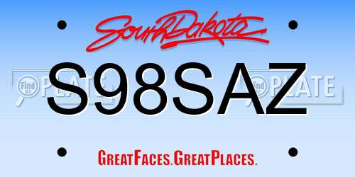 S98SAZ South Dakota License Plate