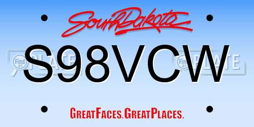 S98VCW South Dakota License Plate