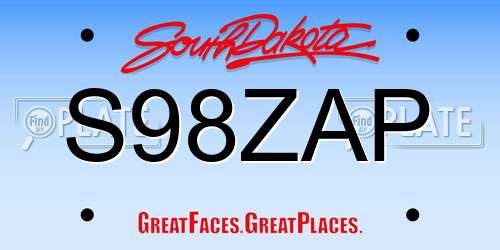 S98ZAP South Dakota License Plate