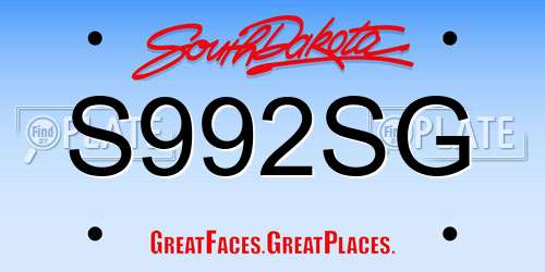 S992SG South Dakota License Plate