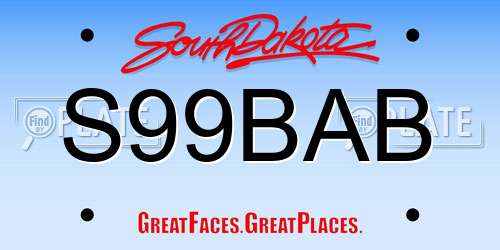 S99BAB South Dakota License Plate