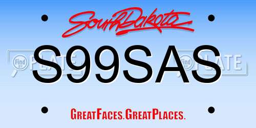 S99SAS South Dakota License Plate