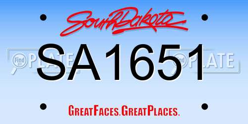 SA1651 South Dakota License Plate