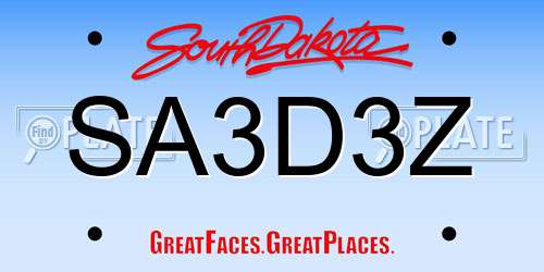 SA3D3Z South Dakota License Plate