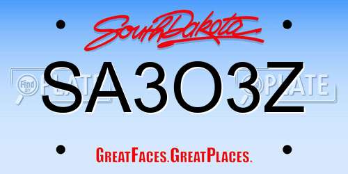 SA3O3Z South Dakota License Plate