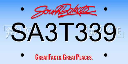 SA3T339 South Dakota License Plate