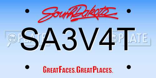 SA3V4T South Dakota License Plate