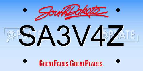 SA3V4Z South Dakota License Plate