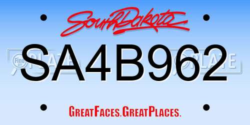 SA4B962 South Dakota License Plate