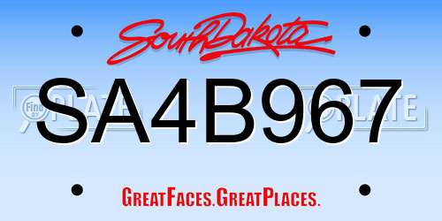 SA4B967 South Dakota License Plate