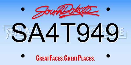 SA4T949 South Dakota License Plate
