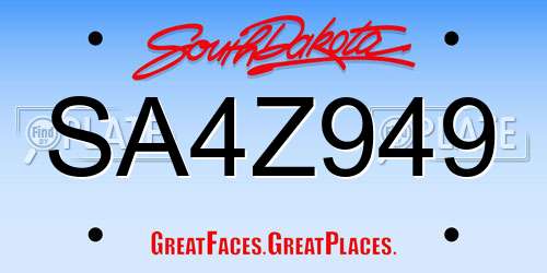 SA4Z949 South Dakota License Plate