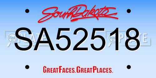 SA52518 South Dakota License Plate