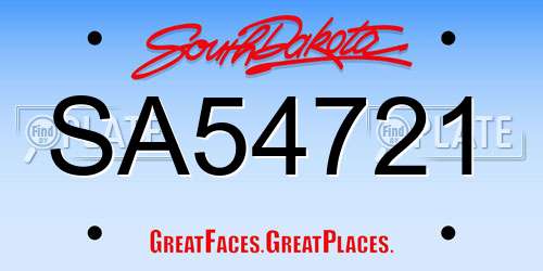 SA54721 South Dakota License Plate