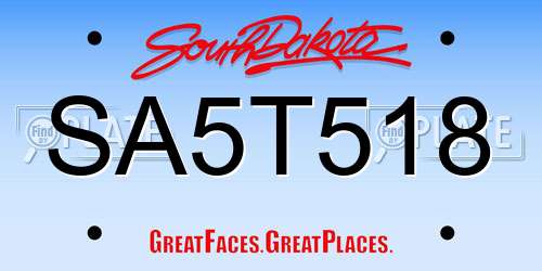SA5T518 South Dakota License Plate