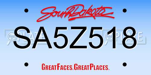 SA5Z518 South Dakota License Plate