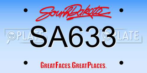 SA633 South Dakota License Plate
