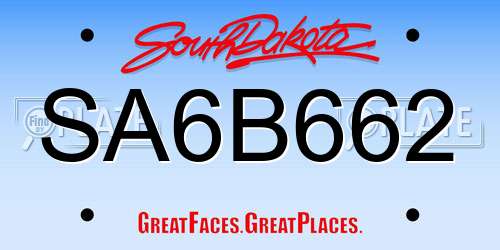 SA6B662 South Dakota License Plate