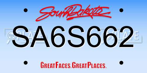 SA6S662 South Dakota License Plate