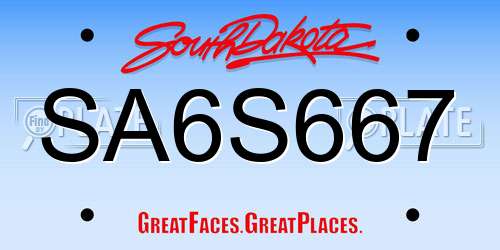 SA6S667 South Dakota License Plate