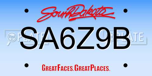 SA6Z9B South Dakota License Plate