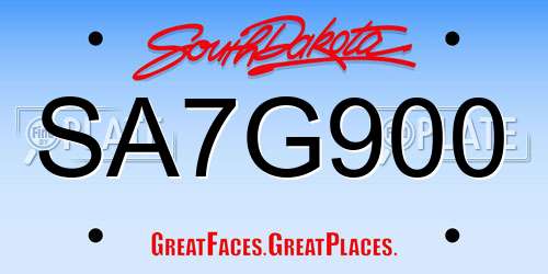 SA7G900 South Dakota License Plate