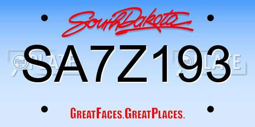 SA7Z193 South Dakota License Plate