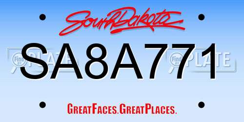 SA8A771 South Dakota License Plate