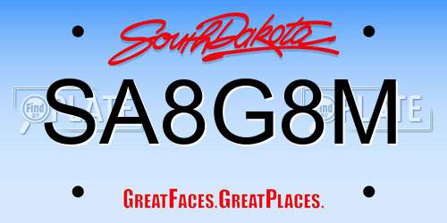 SA8G8M South Dakota License Plate