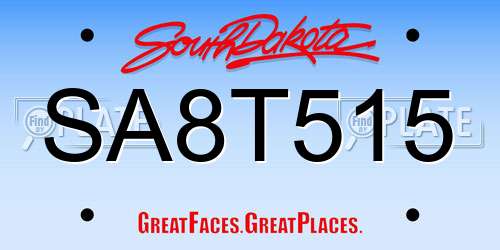 SA8T515 South Dakota License Plate