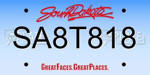 SA8T818 South Dakota License Plate