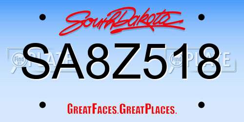 SA8Z518 South Dakota License Plate
