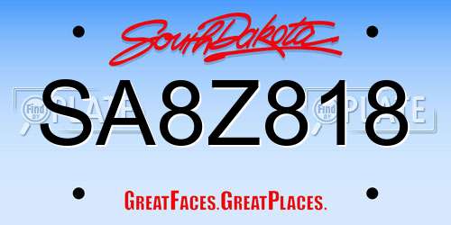SA8Z818 South Dakota License Plate
