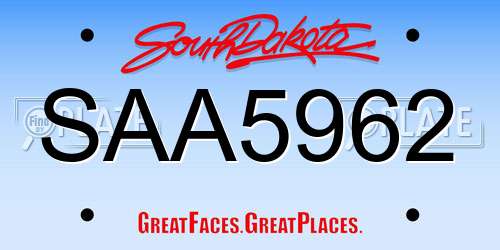 SAA5962 South Dakota License Plate