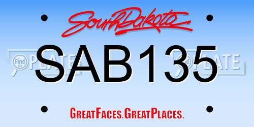 SAB135 South Dakota License Plate