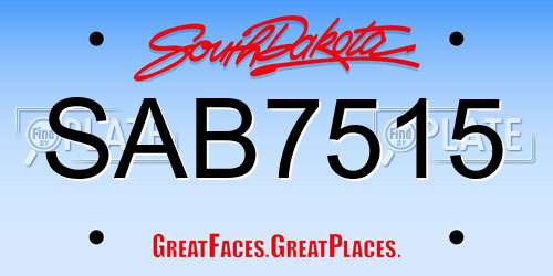 SAB7515 South Dakota License Plate