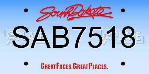 SAB7518 South Dakota License Plate