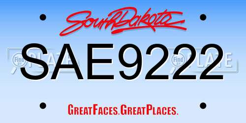 SAE9222 South Dakota License Plate