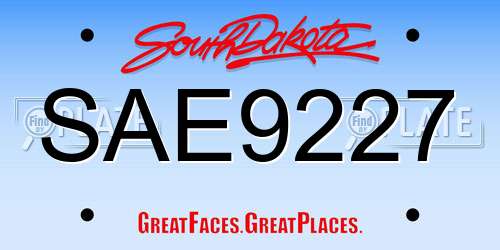 SAE9227 South Dakota License Plate