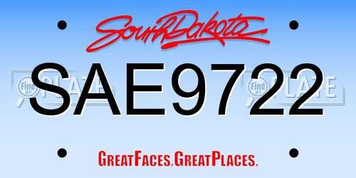 SAE9722 South Dakota License Plate