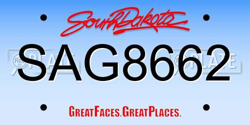 SAG8662 South Dakota License Plate