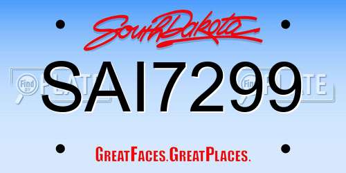 SAI7299 South Dakota License Plate