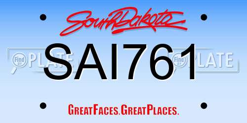 SAI761 South Dakota License Plate