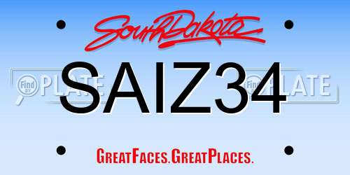 SAIZ34 South Dakota License Plate