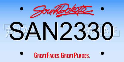 SAN2330 South Dakota License Plate