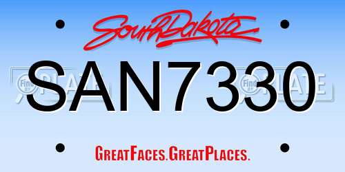SAN7330 South Dakota License Plate